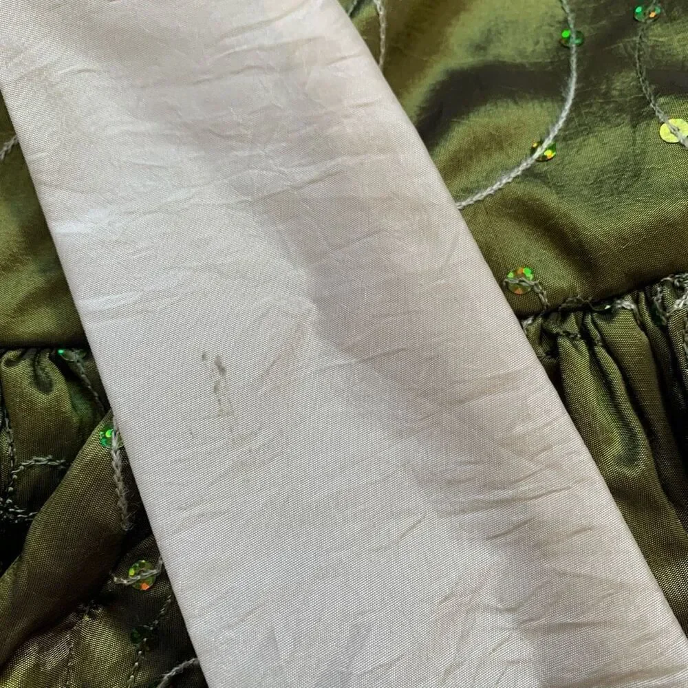 Sweet Pea & Lilli Dress‎ Green Cream Embroidered Floral Design Cream Sash
